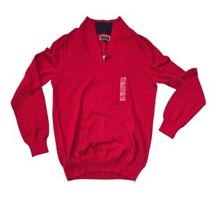 🆕️ *NWT* Club Room Mens Red Textured Knit 1/4‎ Zip Pullover Sweater Medium